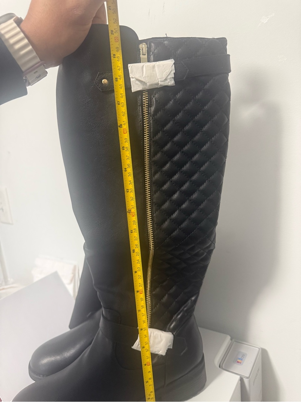 Dream Pairs Black Quilted Knee-High Boots with Gold Zipper